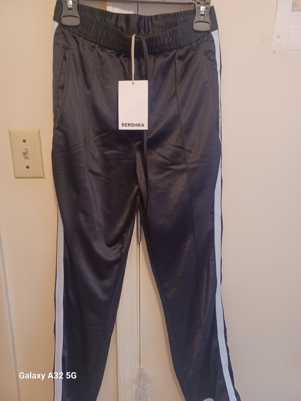 Bershka Black Joggers with White Side Stripes